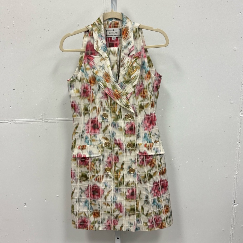 Annelore  Double Breasted Abstract Print Sleeveless Blazer Shift Mini Dress Sz10